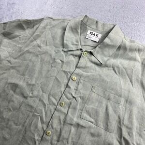 FLAX Mens 100% Linen Short Sleeve Button Up Shirt Sage Green Large Lithuania
